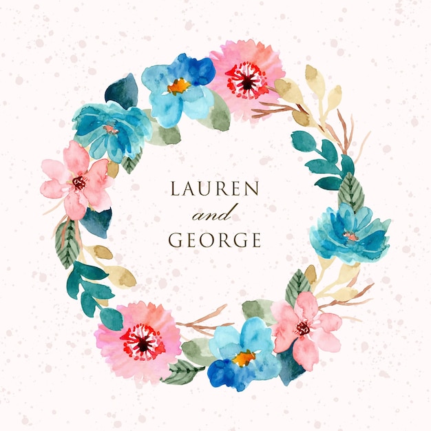 guirlanda floral em aquarela rosa azul