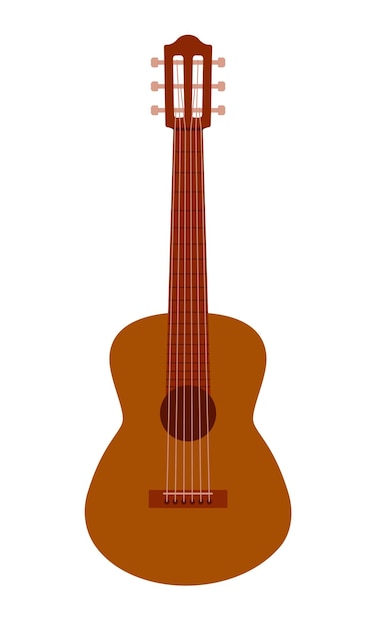 Vetor guitarra acústica de seis cordas isolada em um fundo branco. apartamento. vetor