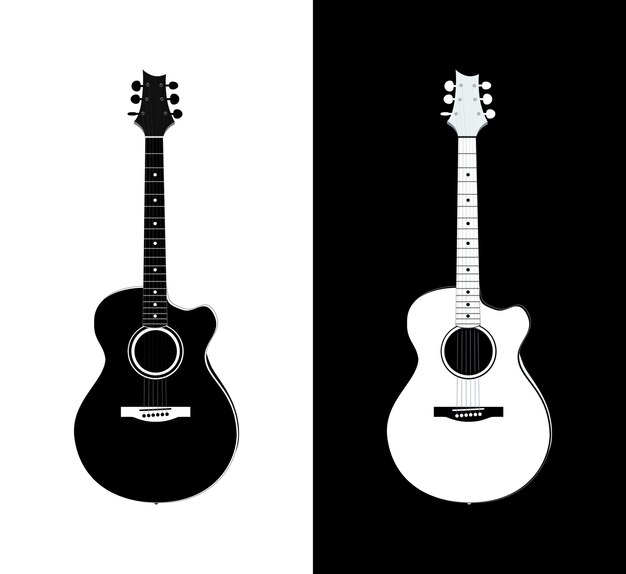 Guitarra acústica em preto e branco