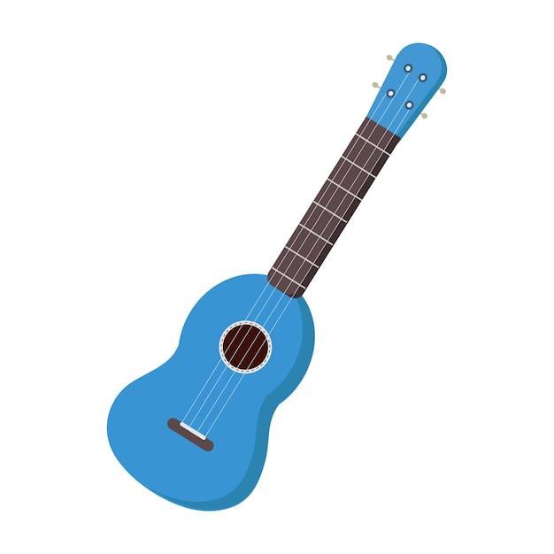 Guitarra azul lateralmente no fundo branco