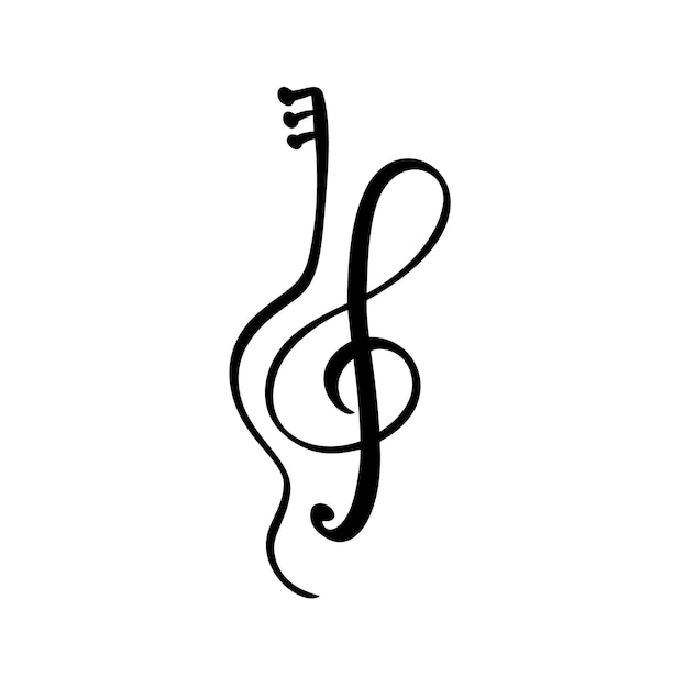 Vetor guitarra de violino e clave de sol chave de música abstrata mão desenhada logotipo vetorial e ícone design plano de tema musical