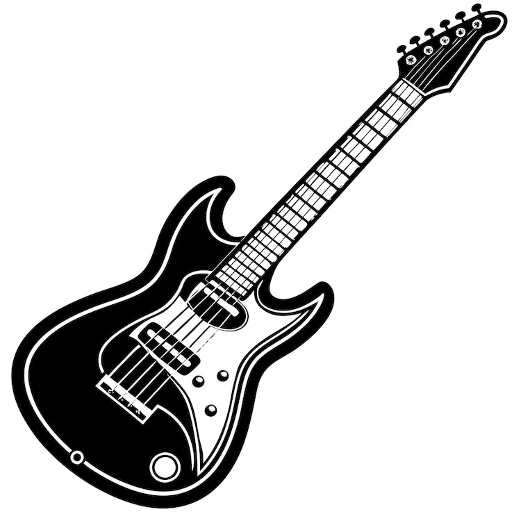 Vetor guitarra elétrica em preto e branco silhueta ícone desenho vetorial em fundo branco