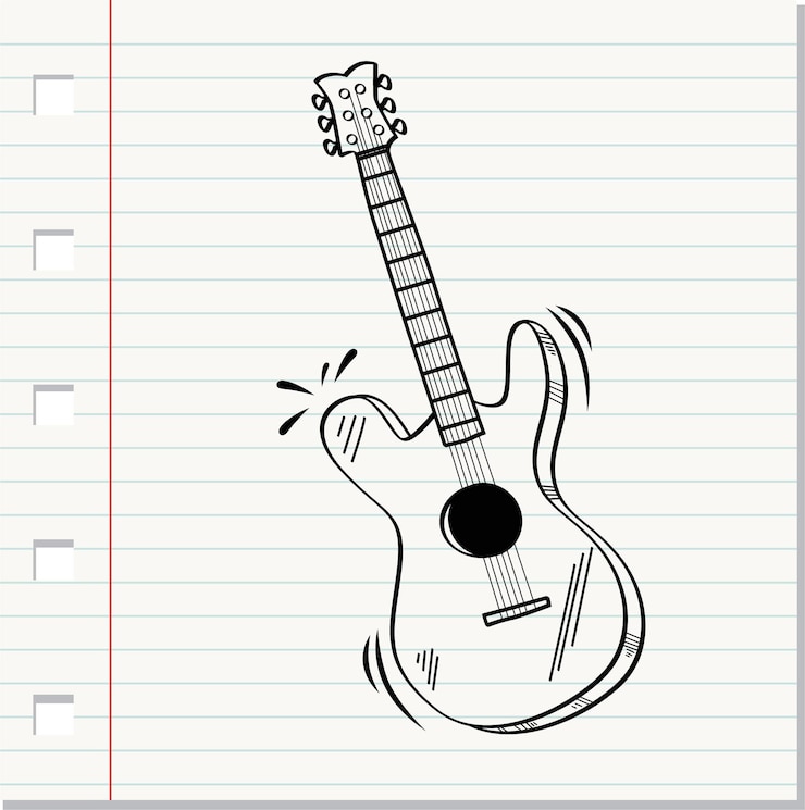 Vetor guitarra em estilo doodle em fundo de papel, ilustração vetorial
