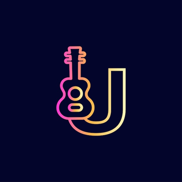 Guitarra música logotipo design marca letra u