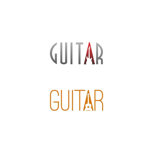 Guitarra wordmark logo símbolo da guitarra na letra a