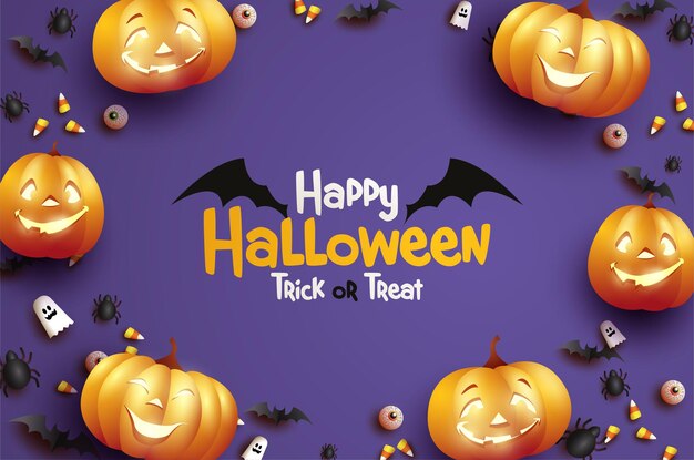 Guloseima ou truque de Halloween com ilustração de morcego voador