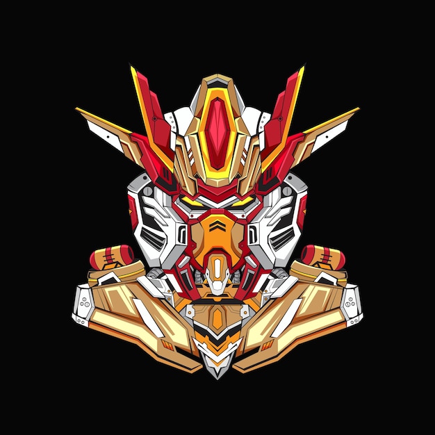 Gundam com design robótico de fantasia básica com estilo de ilustração de conceito moderno para o emblema premium do movimento