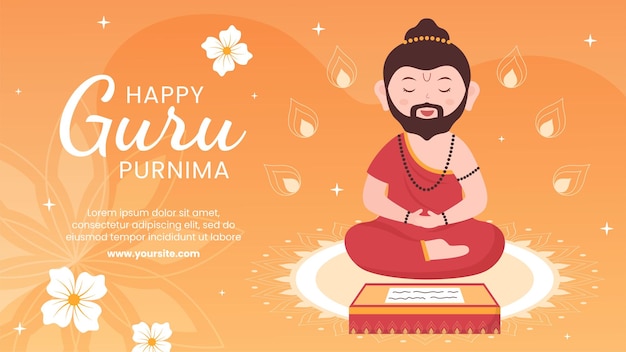 Guru purnima do modelo de festival indiano mídia social plana dos desenhos animados contração ilustração de fundo