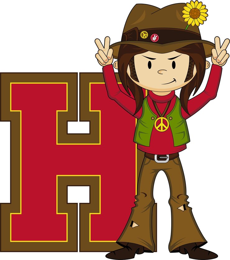 Vetor h é para hippie alphabet learning educational illustration
