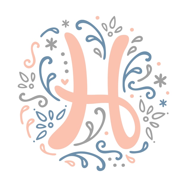 'h' letter monogram design - estilo feminino alfabeto letra floral redondo clipart