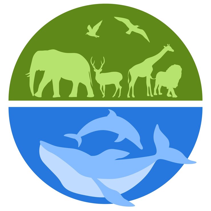 Vetor há dois animais de cores diferentes num círculo.