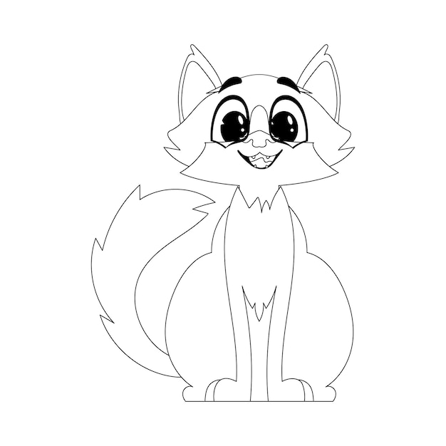 Há um gato fofo e engraçado com cabelo ruivo sentado ali Desenho para colorir infantil