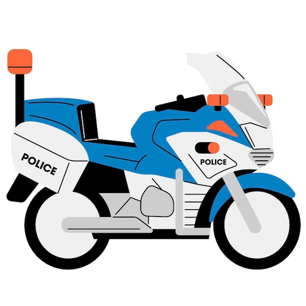 Há uma motocicleta da polícia com um agente de polícia nela.