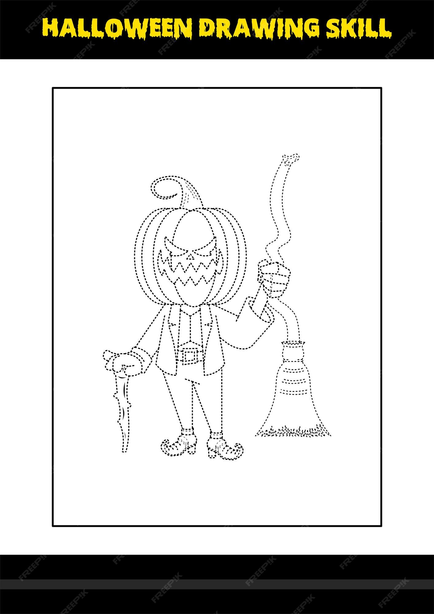 habilidade de desenho de halloween para crianças. página de colorir de  habilidade de desenho de halloween para crianças. 12983332 Vetor no Vecteezy