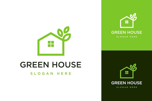 Habitação de design de logotipo ou casas com folhas