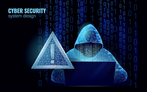 Hacker anônimo no computador portátil segurança da internet ataque cibernético conceito de negócio baixo poli