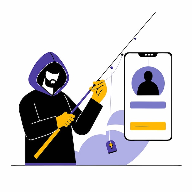 Hacker sombrio à espreita nas profundezas do ciber, pescando dados com intenções maliciosas