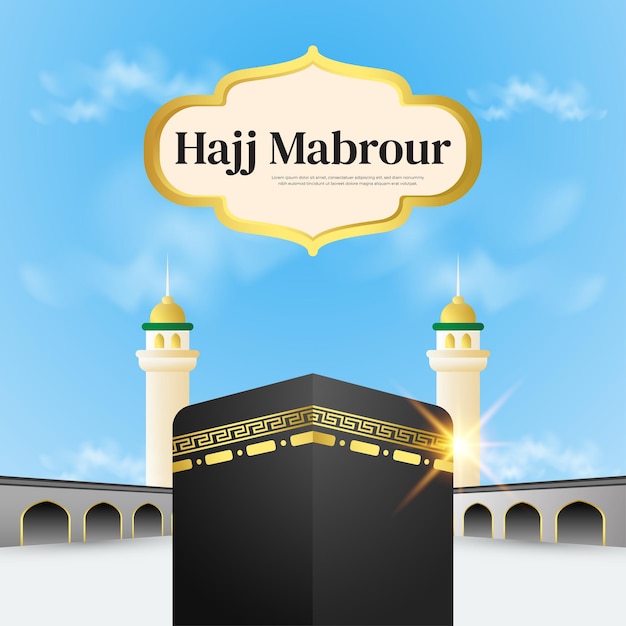 Hajj mabrour com kaaba em fundo bluesky