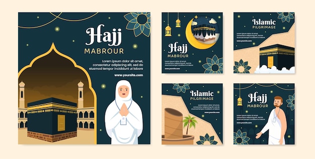 Hajj ou umrah mabroor instagram post template social media flat cartoon ilustração de fundo