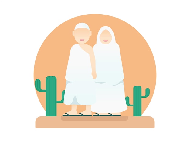 Hajj personagem ilustração marido e mulher estão fazendo a peregrinação personagem bonita para cartaz ou bandeira