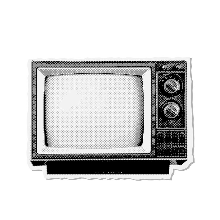 Vetor halftone retro tv papel colagem adesivo velha tv vintage em moda pontilhada mídia mista vintage s estilo