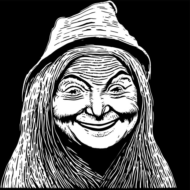 Vetor halloween bruxa menina contração espantalho mão desenhada cartoon adesivo ícone conceito ilustração isolada