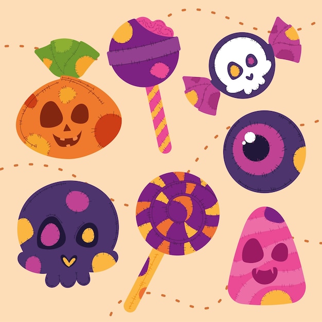 Halloween conchas de doces abóboras e gráficos de globos oculares vetor