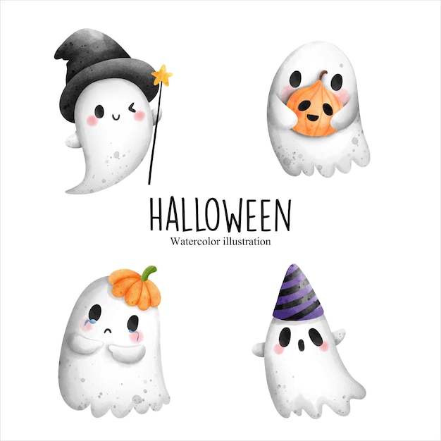 Halloween fofo fantasma feliz ilustração vetorial de halloween