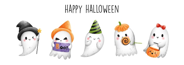 Halloween fofo fantasma feliz ilustração vetorial de halloween