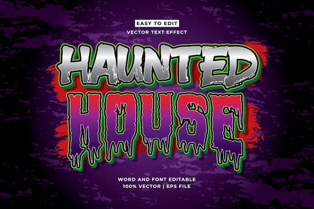 Vetor halloween haunted house efeito de texto editável modelo de desenho animado 3d estilo de design vetorial