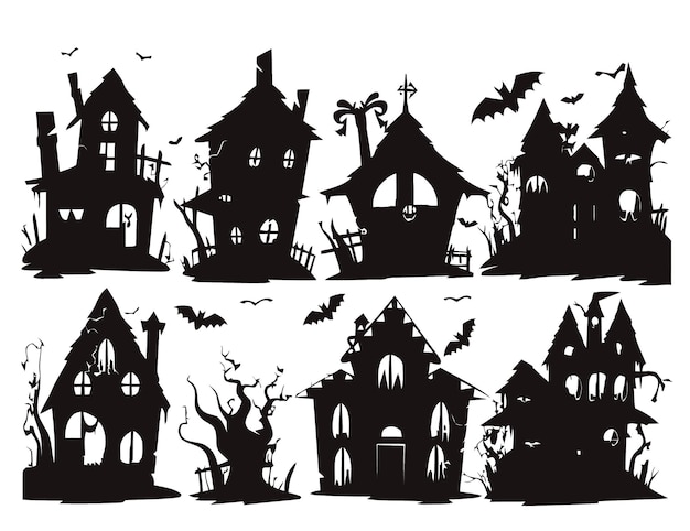 Halloween horror casa coleção antigo castelo silhueta construção morcegos papel de parede adesivo padrão eu