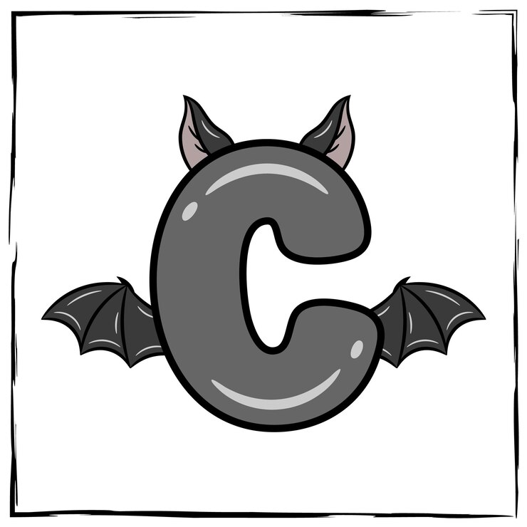 Vetor halloween letra do alfabeto inglês c bonito desenho tema morcego