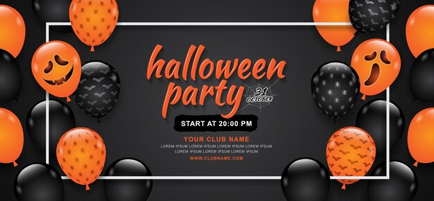 Halloween party banner template balões fantasma e quadro