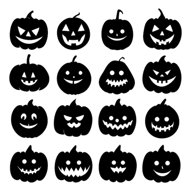 Halloween Pumpkin Faces Silhouette Vector Set Assustador JackoLantern Clipart