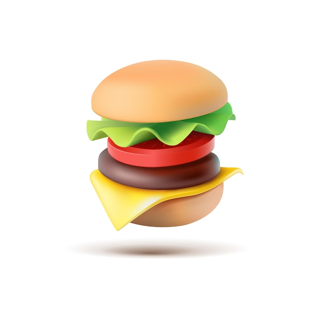 Hambúrguer cheeseburger 3D Cheeseburger realista e saboroso para comida rápida saborosa