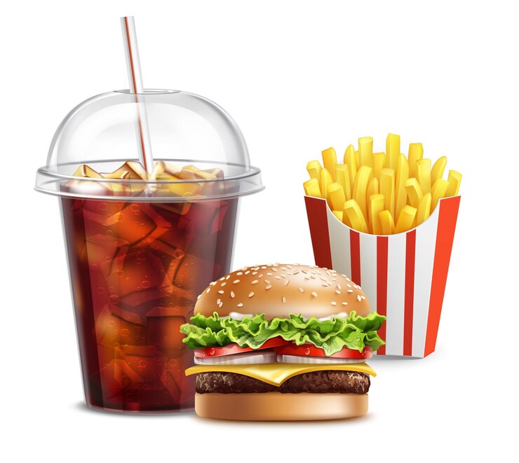 Vetor hambúrguer com batatas fritas e uma bebida à base de cola isolada no branco vetor eps 10