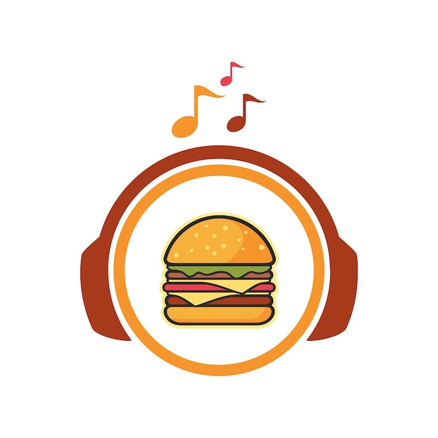 Hambúrguer com logotipo de ícone de música de fone de ouvido