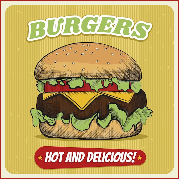 Vetor hambúrguer em estilo vintage gravado
