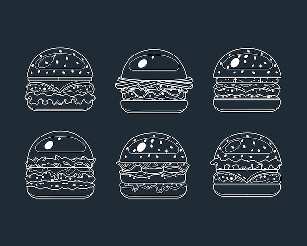 Hambúrguer, ícones de fast food no estilo lyne. ilustração em vetor comida.