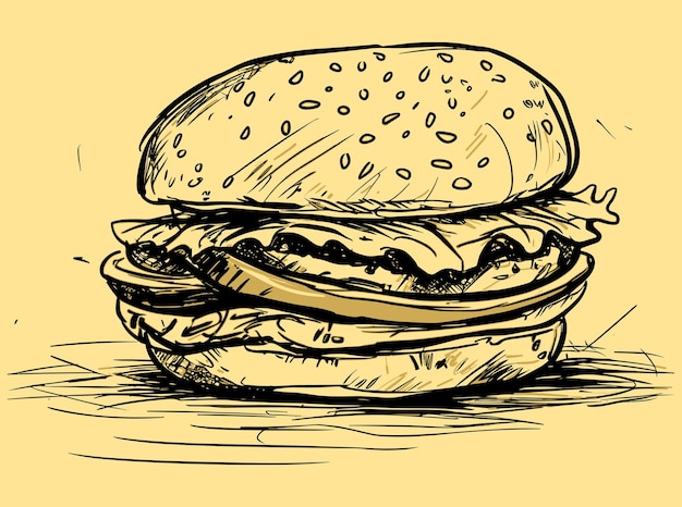 Hambúrguer linha arte hambúrguer esboço de tinta desenhada à mão