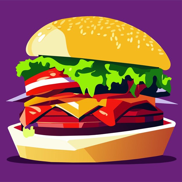 Vetor hambúrguer ou cheeseburger com carne e queijo ou fastfood hambúrguer com queijo vetor