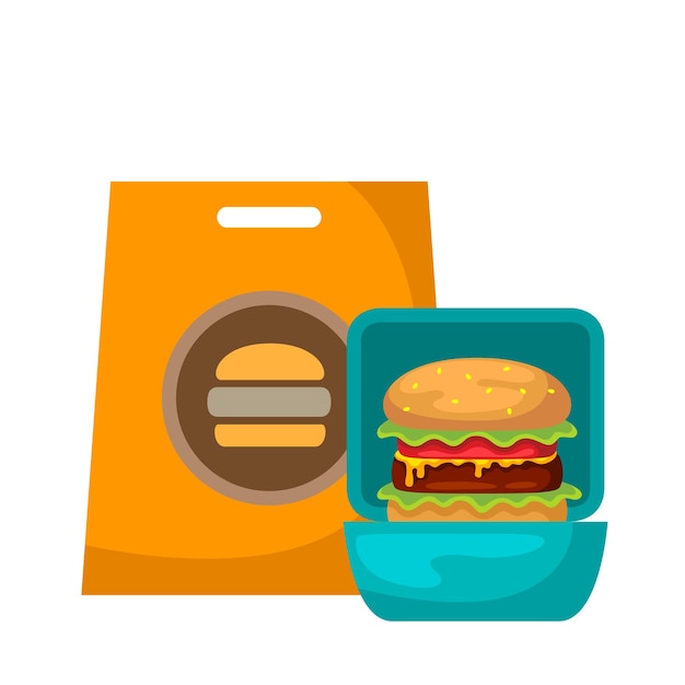 Vetor hambúrgueres com ilustração de ícone de caixa design vetorial