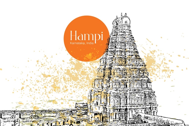 Hampi Karnataka índia desenho ilustração vetorial de desenho à mão