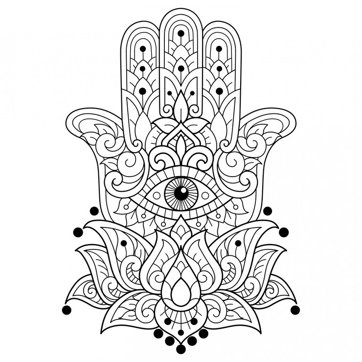Vetor hamsa. mão desenhada desenho ilustração para livro de colorir adulto