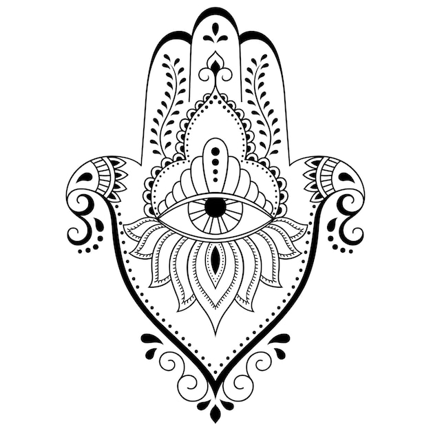 Hamsa mão desenhada símbolo com flor.