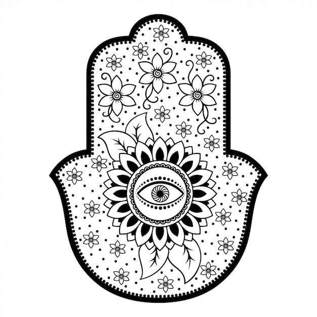 Vetor hamsa mão símbolo desenhado com flor.