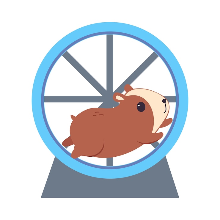 Vetor hamster bonito correndo em roda de corrida adorável animal de estimação engraçado personagem de desenho animado ilustração vetorial