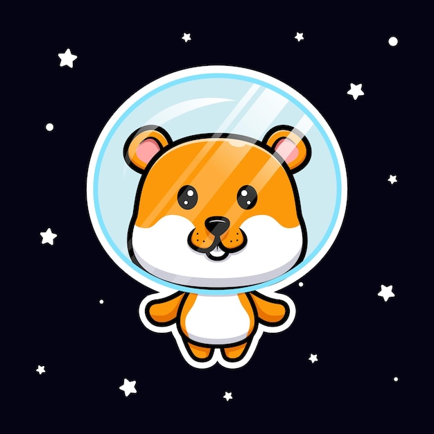 Hamster fofo flutuando na ilustração dos desenhos animados do espaço