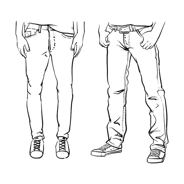 Vetor hand drawn fashion coleção de jeans masculinos