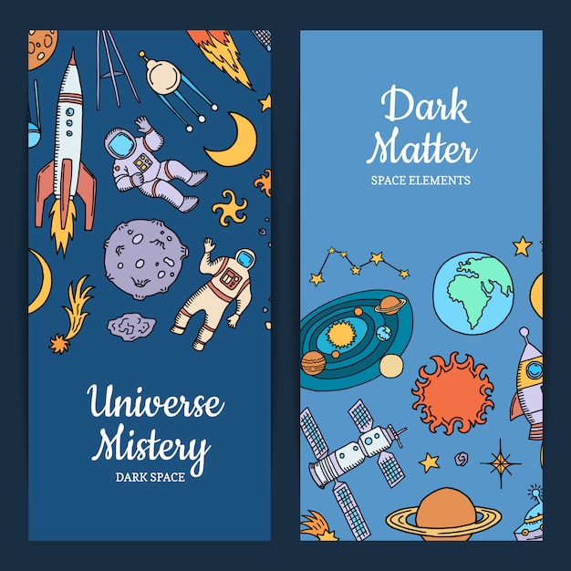 Hand drawn space elements conjunto de banner web